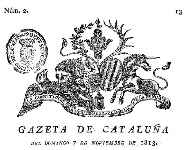 GAZETA DE CATALUÑA 1813 (CABECERA) TARRAGONA